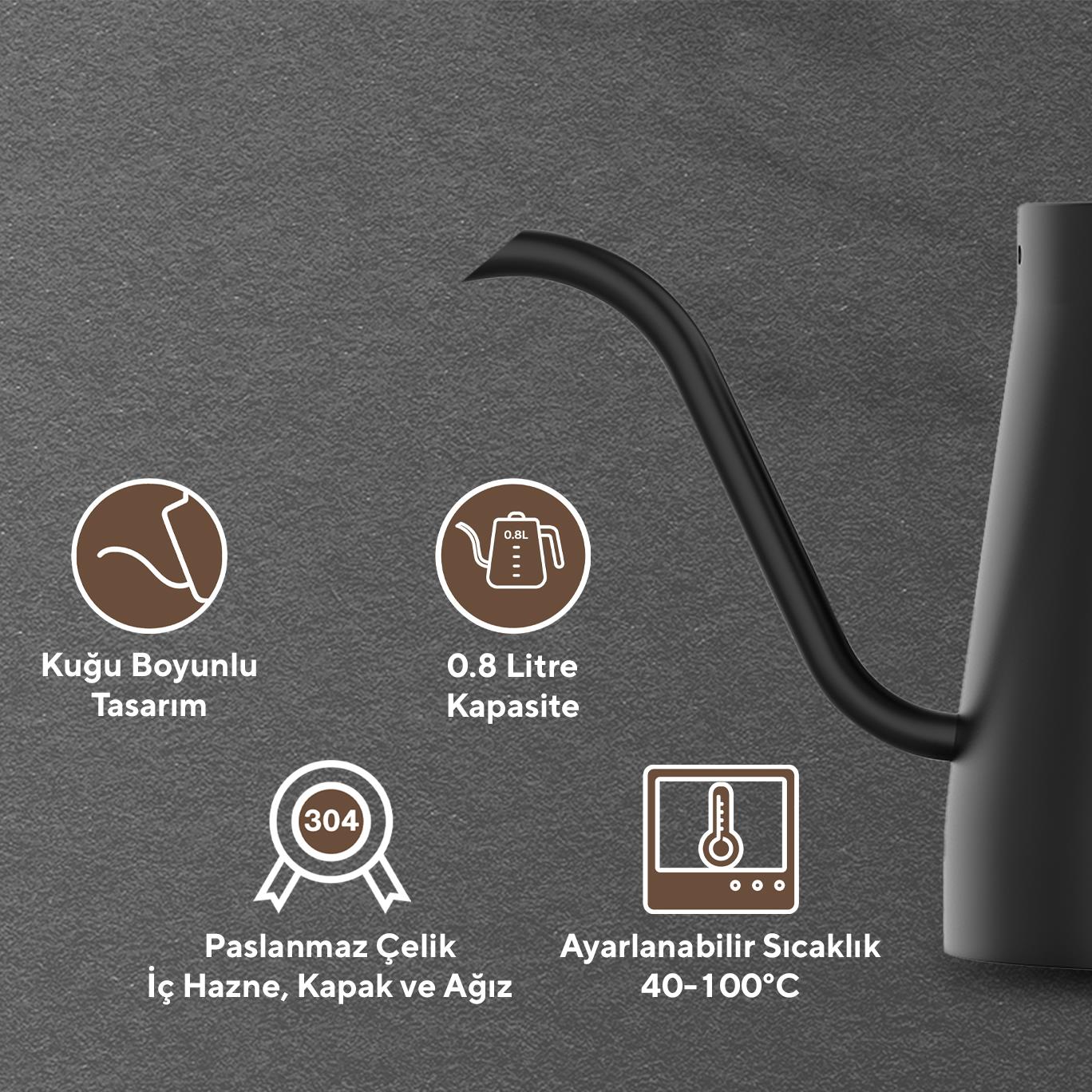 Kumtel Elektrikli Kahve Demleme Su Isıtıcı Gooseneck Dripper Kettle HCK-02