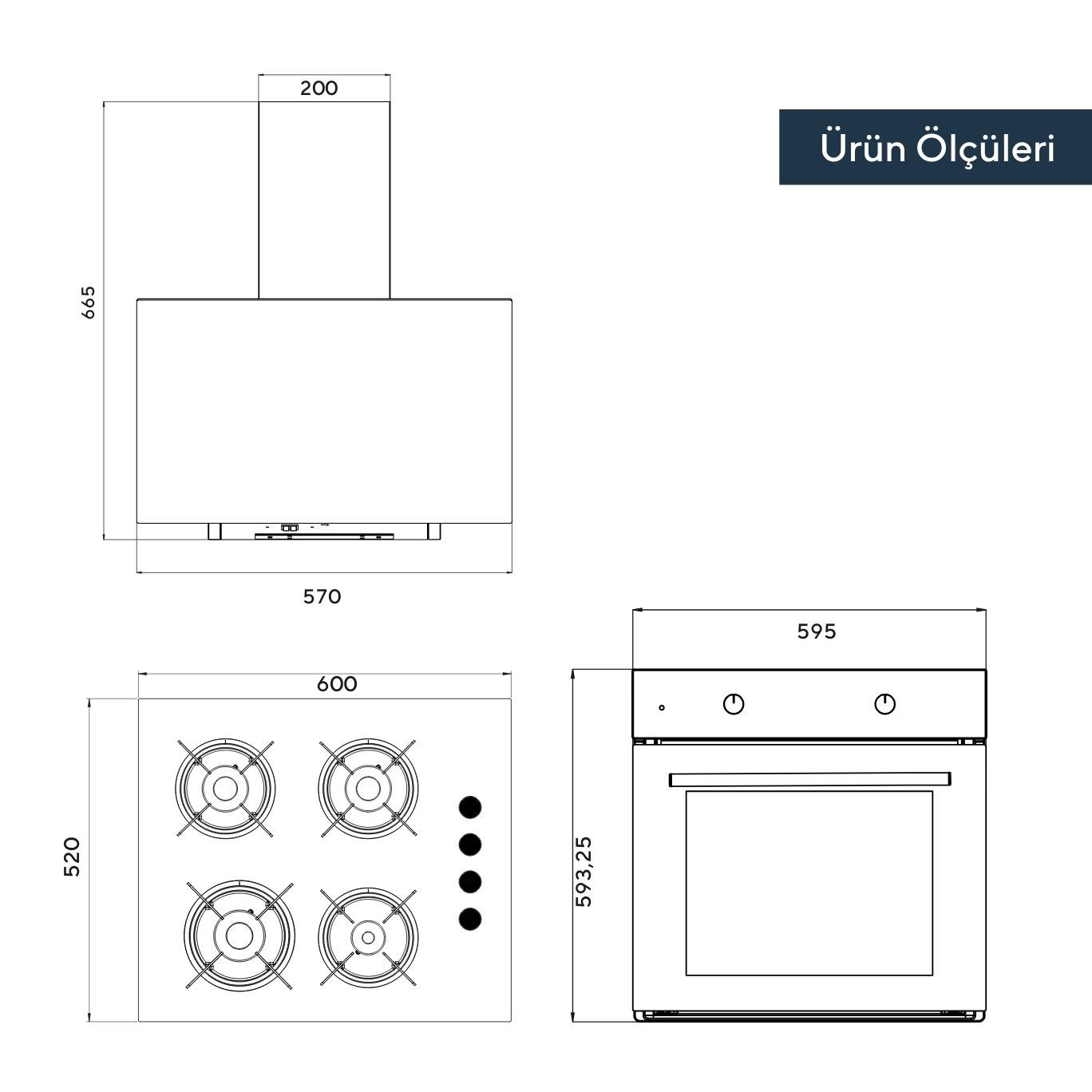 Kumtel Home Basic Beyaz Cam Ankastre Set