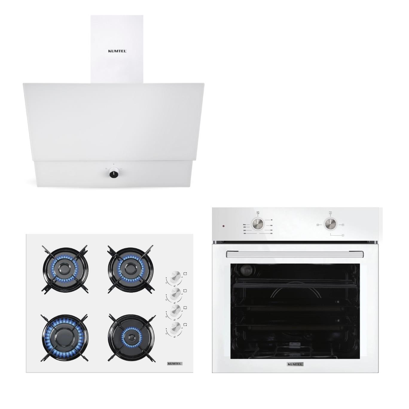 Kumtel Home Beyaz Cam Ankastre Set