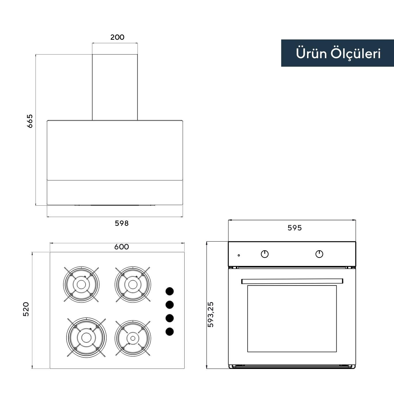 Kumtel Home Plus Beyaz Cam Ankastre Set