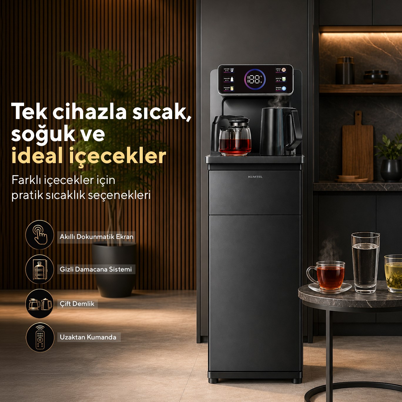 Kumtel HWDTB-02 Gizli Damacanalı Dijital Sıcak-Soğuk Su Sebili ve Otomatik Çay Makinesi