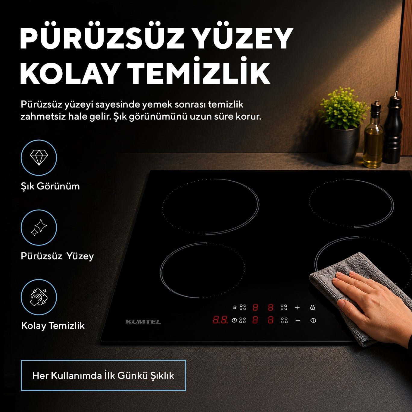 Kumtel İndüksiyonlu Cam Ankastre Ocak HI6-4TB