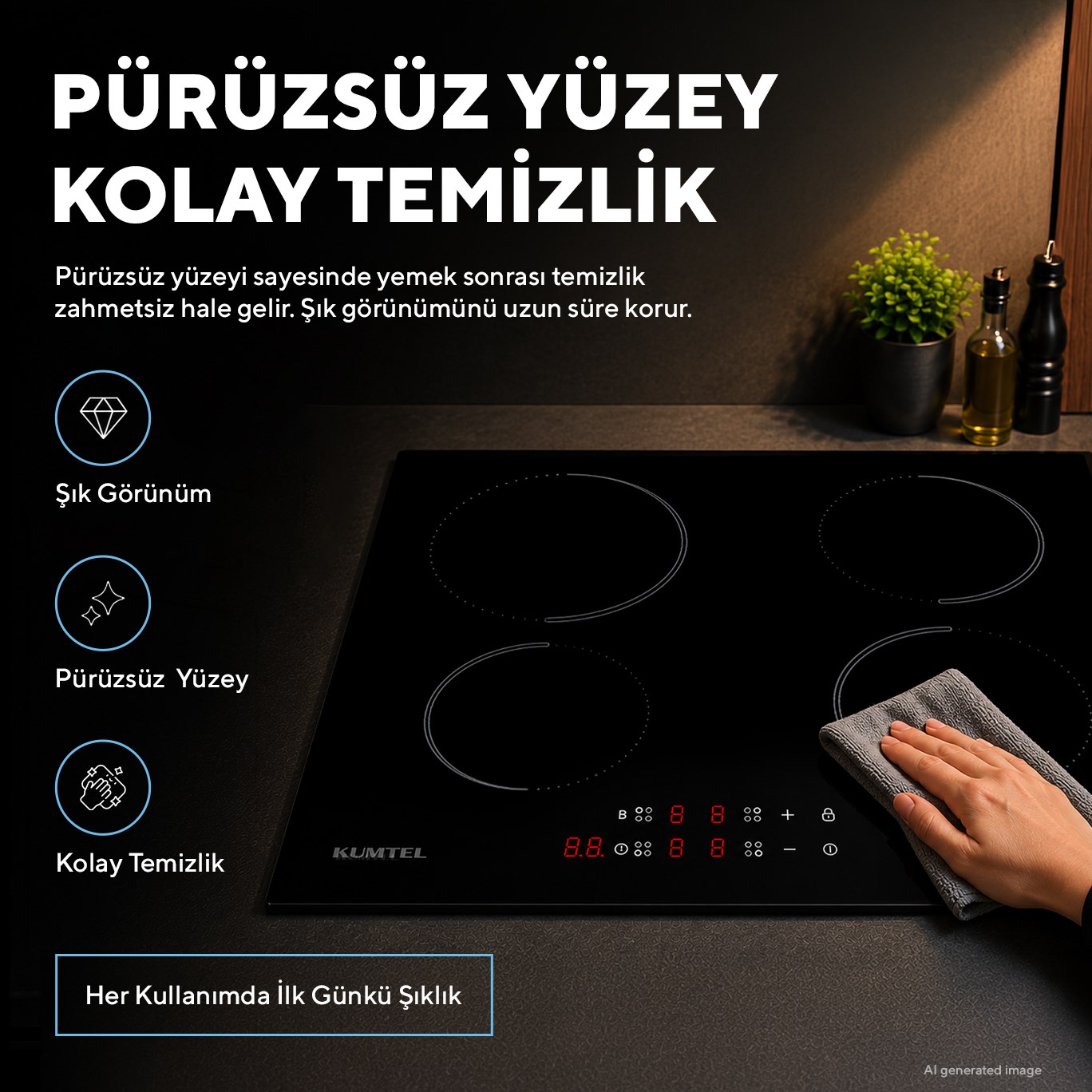 Kumtel İndüksiyonlu Cam Ankastre Ocak HI6-4TB