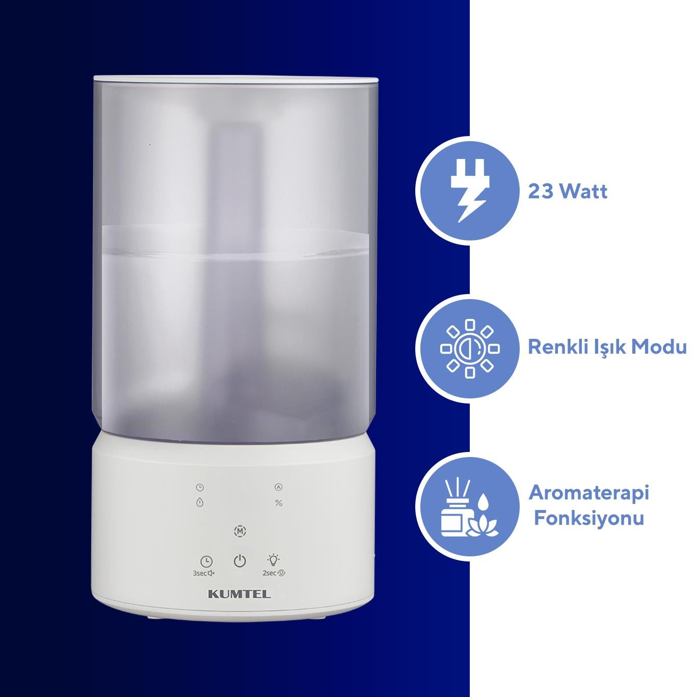 Kumtel Işıklı Ultrasonik Hava Nemlendirici HUNEM-01