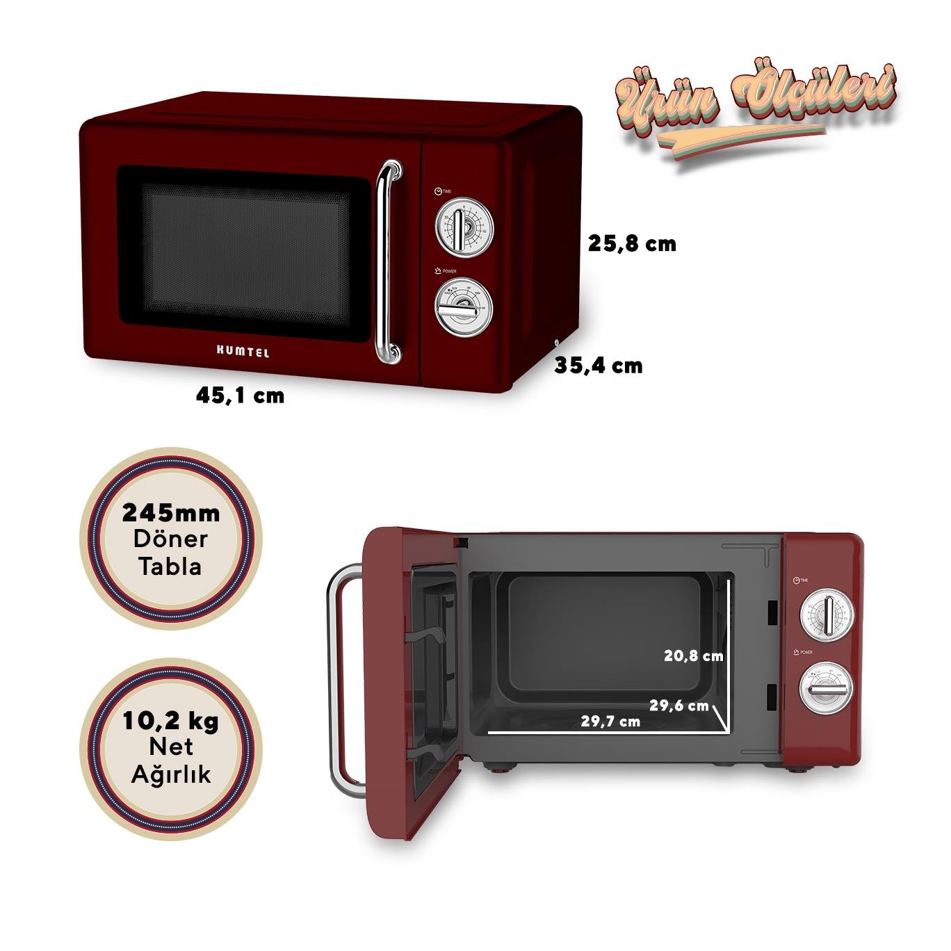 Kumtel Kırmızı Retro Mikrodalga Fırın 20L HM-08