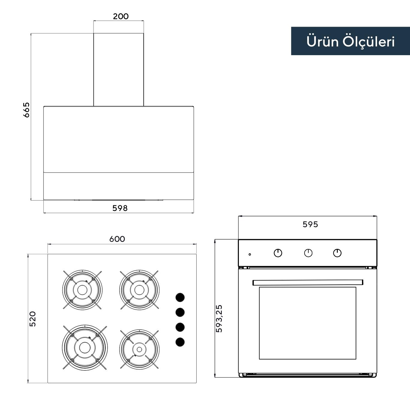 Kumtel Kristal Beyaz Cam Ankastre Set