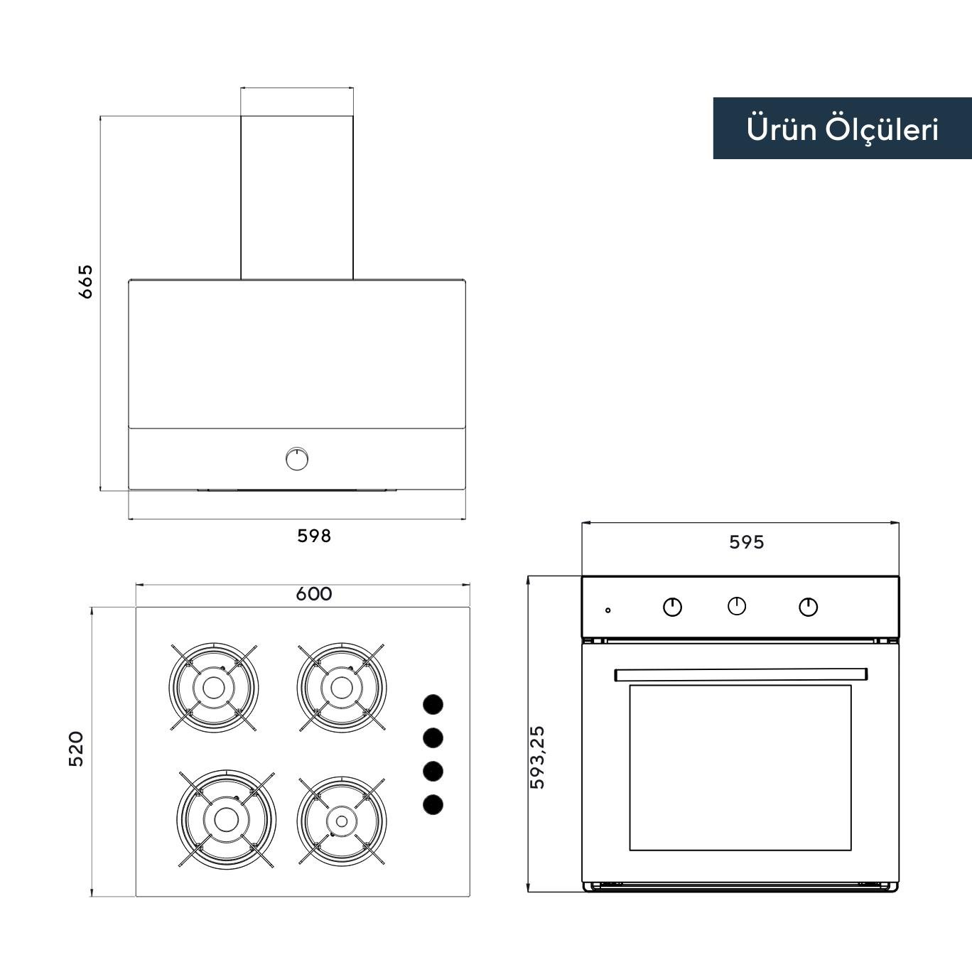 Kumtel Kristal Siyah Cam Ankastre Set