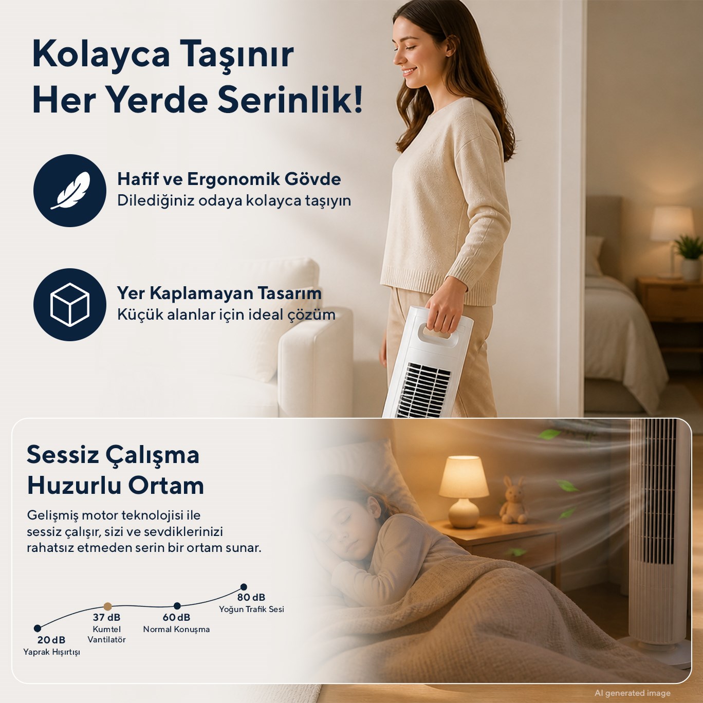 Kumtel KTF-258W Kule Tipi Beyaz Vantilatör – 50W, Zaman Ayarlı, 3 Hız Kademeli, Sessiz Çalışma