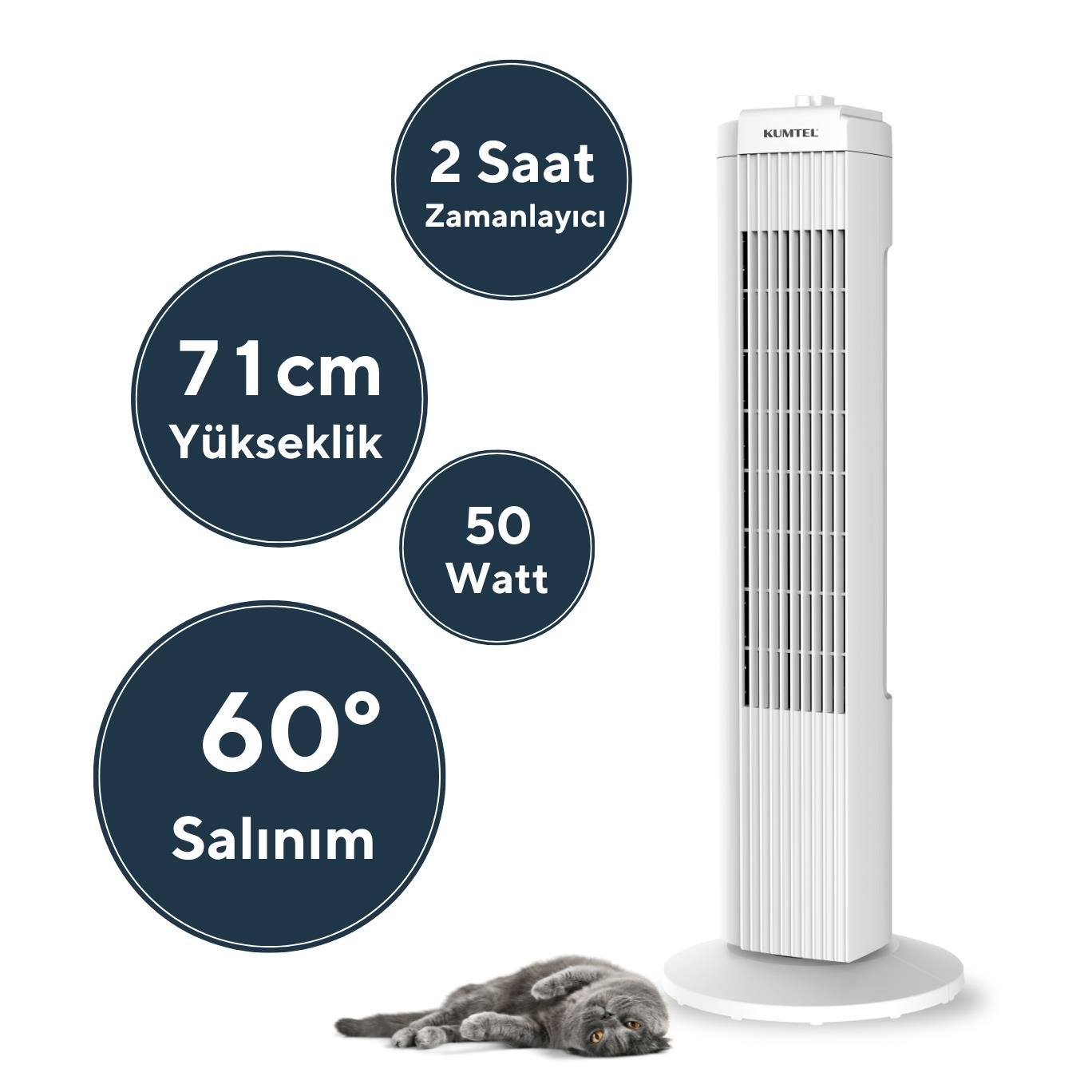 Kumtel KTF-258W Kule Tipi Vantilatör Beyaz
