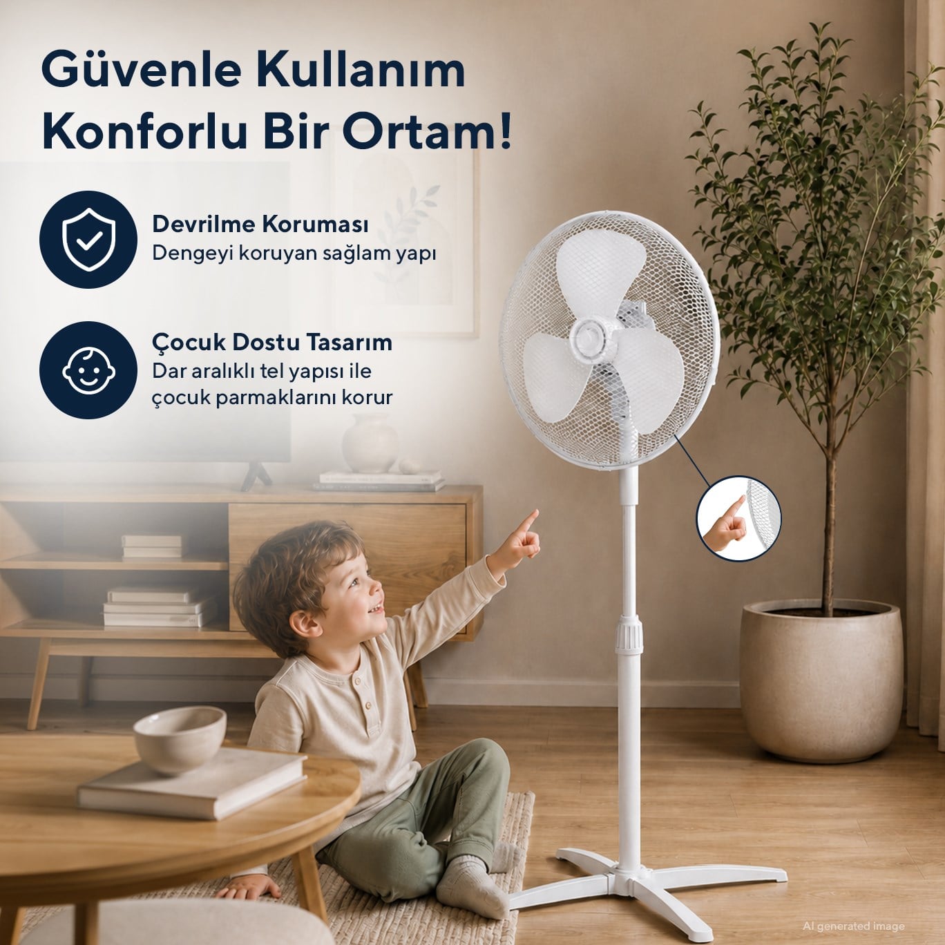 Kumtel KTF-290 Beyaz 16 İnç Ayaklı Vantilatör 40 W,3 Kanatlı, 3 Pervaneli, 120 cm Ayarlanabilir Yükseklik
