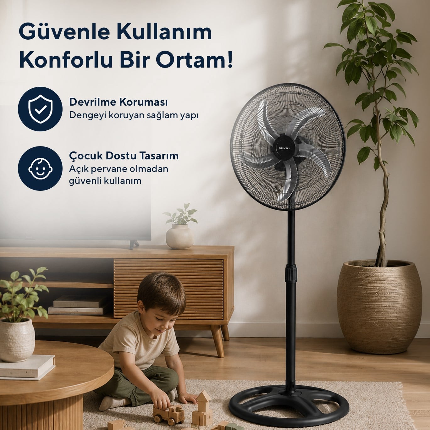 Kumtel KTF-340 Siyah 18 İnç Sanayi Tipi Vantilatör 3in1 60 W,5 Metal Pervaneli, 3 Kademeli, 132 cm Ayarlanabilir Yükseklik