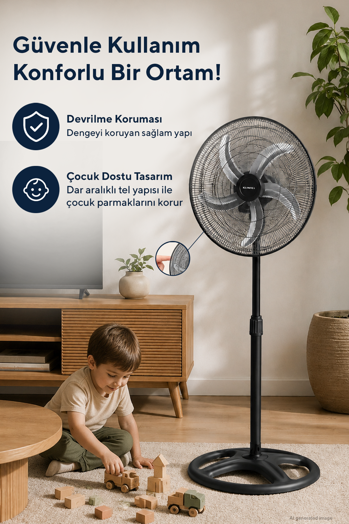 Kumtel KTF-340 Siyah 18 İnç Sanayi Tipi Vantilatör 3in1 60 W,5 Metal Pervaneli, 3 Kademeli, 132 cm Ayarlanabilir Yükseklik