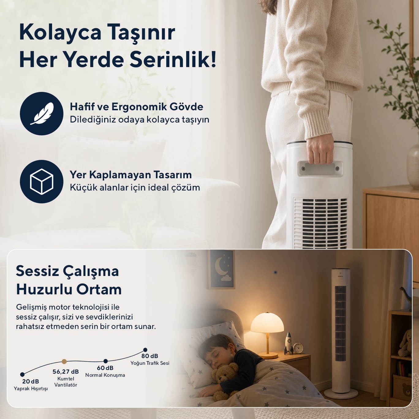 Kumtel KTF-360 Kule Tipi Vantilatör Beyaz