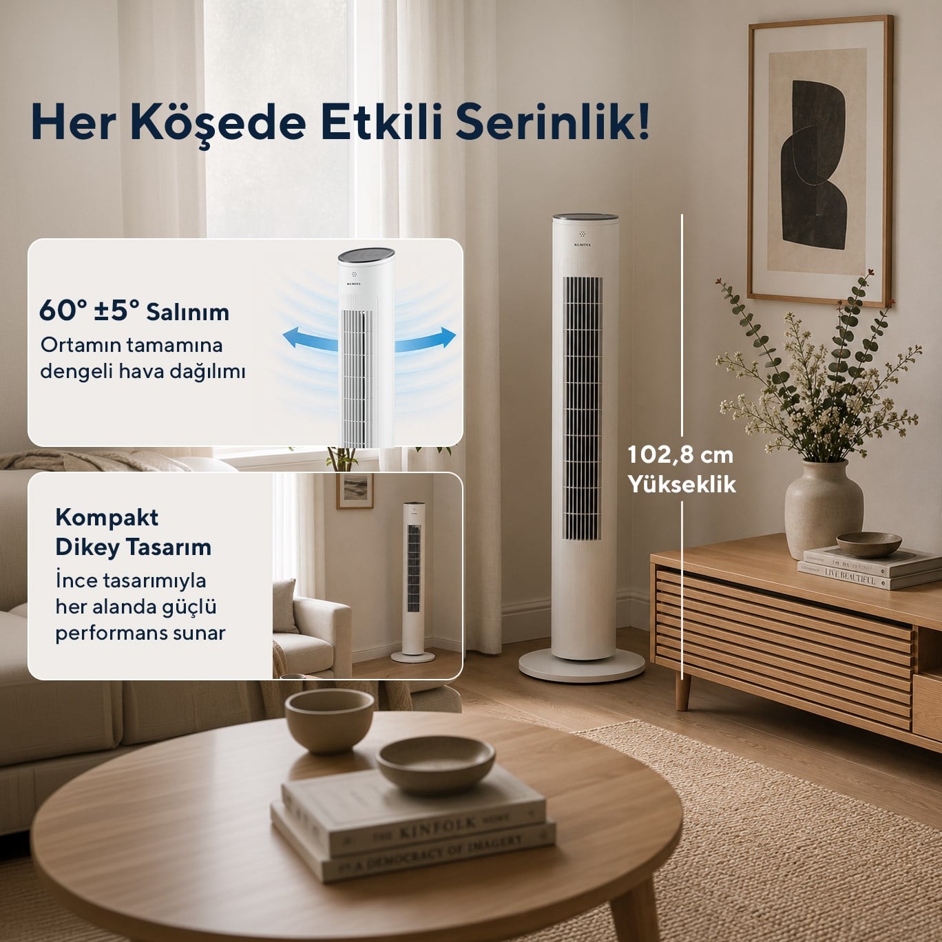 Kumtel KTF-360 Kule Tipi Vantilatör Beyaz