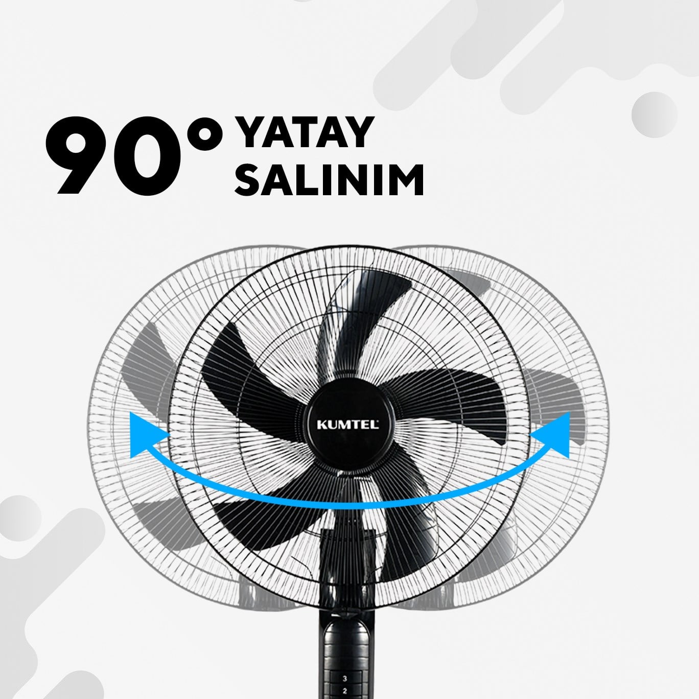 Kumtel KTF-395 Siyah 18 İnç Ayaklı Vantilatör 60 W, 5 Pervaneli, 3 Kademeli, 145 cm Ayarlanabilir Yükseklik