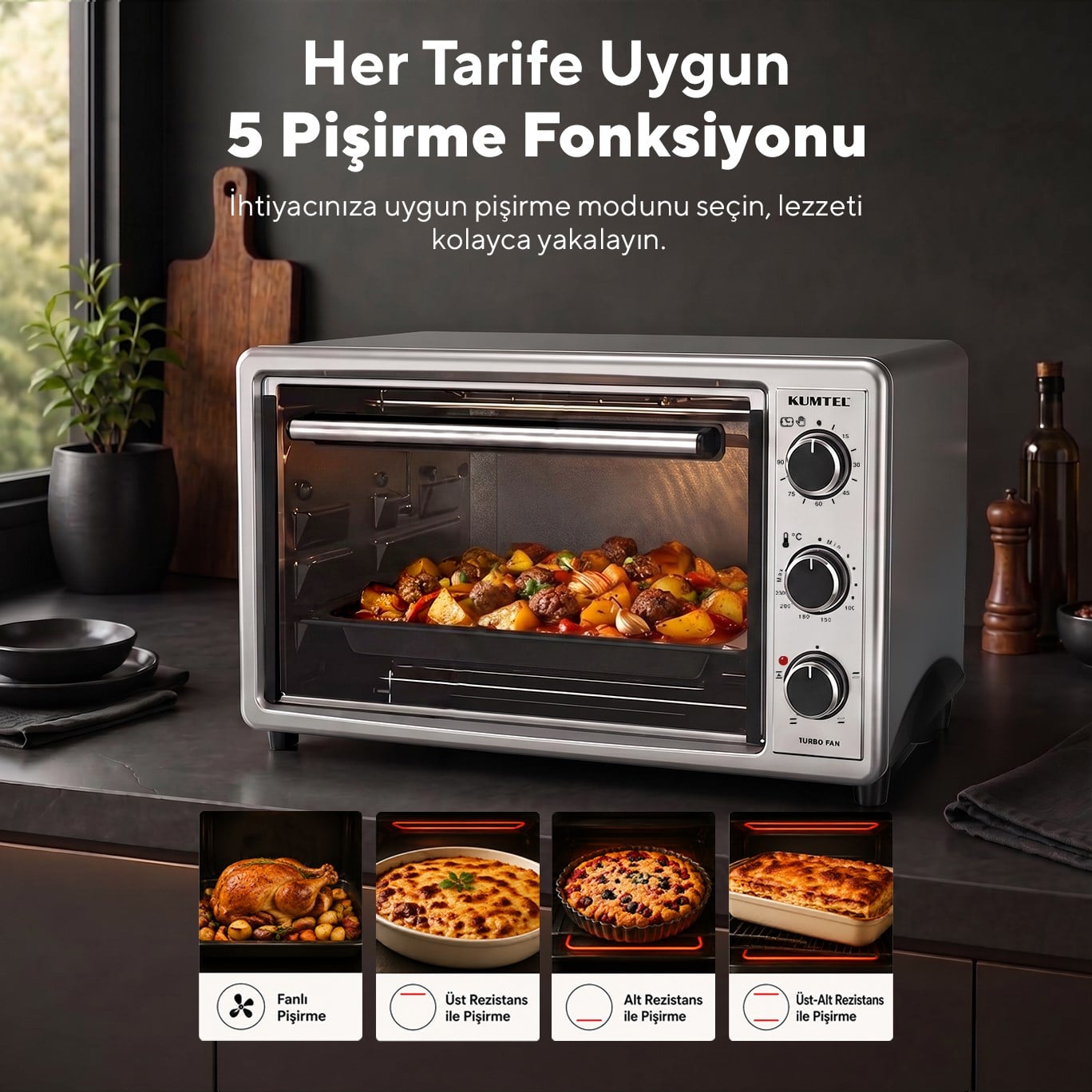 Kumtel LX-3575 45 Litre Gri Turbo Mini Fırın