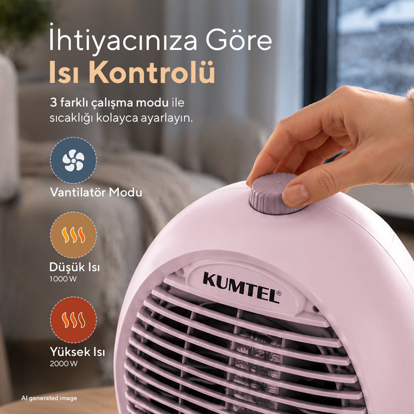 Kumtel Pembe Fanlı Isıtıcı 2000 W LX-6331