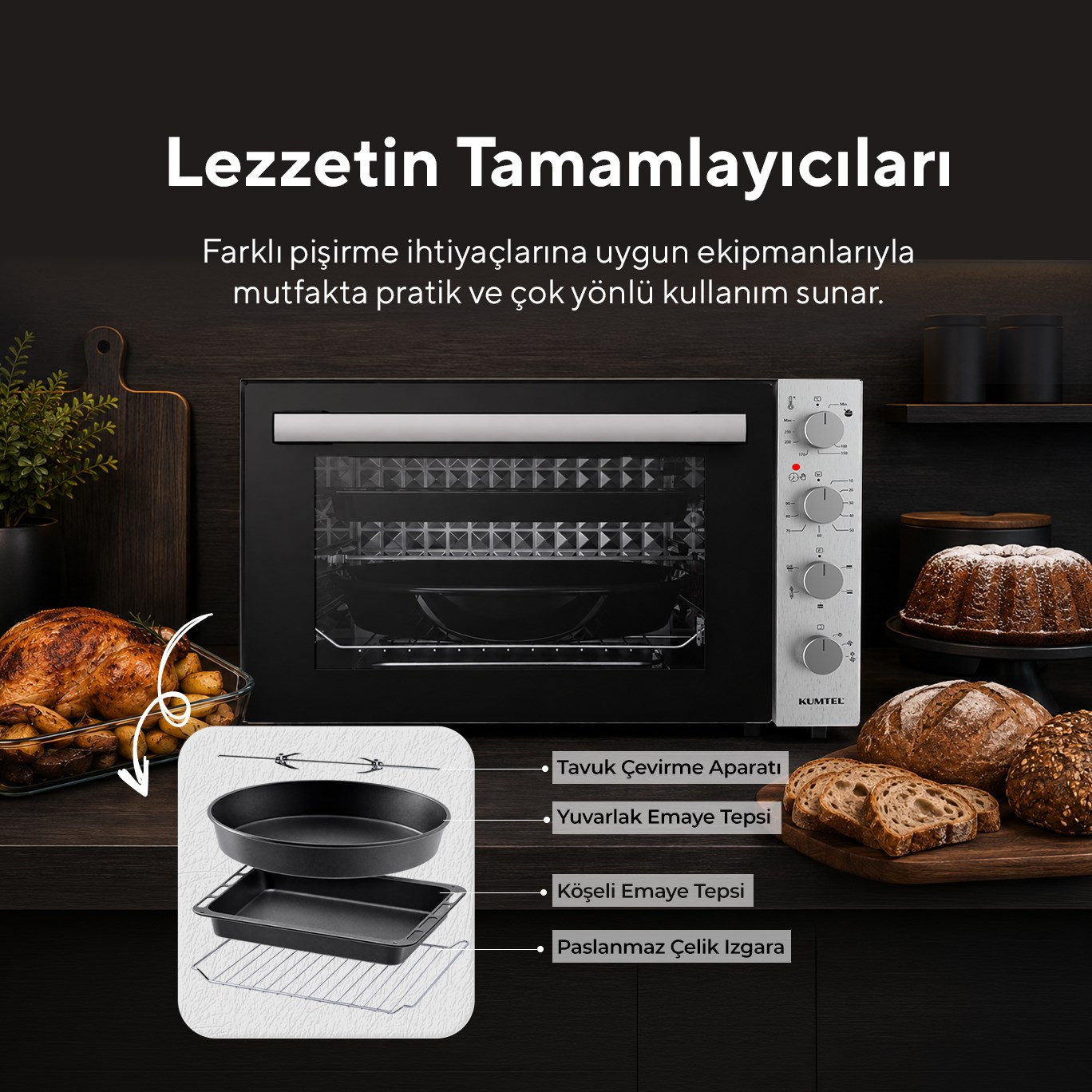 Kumtel Piliç Çevirmeli 71 Litre Midi Fırın LX-9645