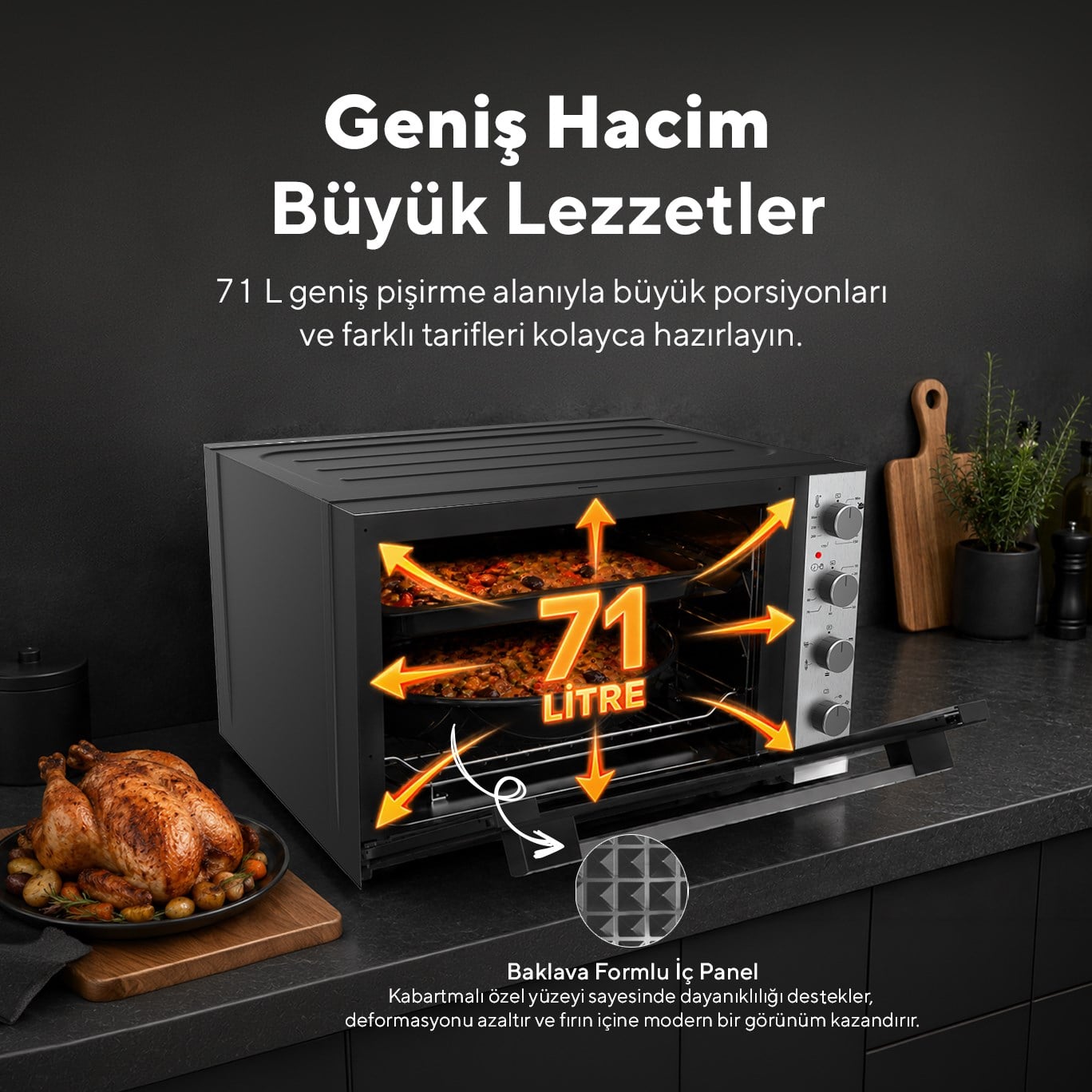 Kumtel Piliç Çevirmeli 71 Litre Midi Fırın LX-9645