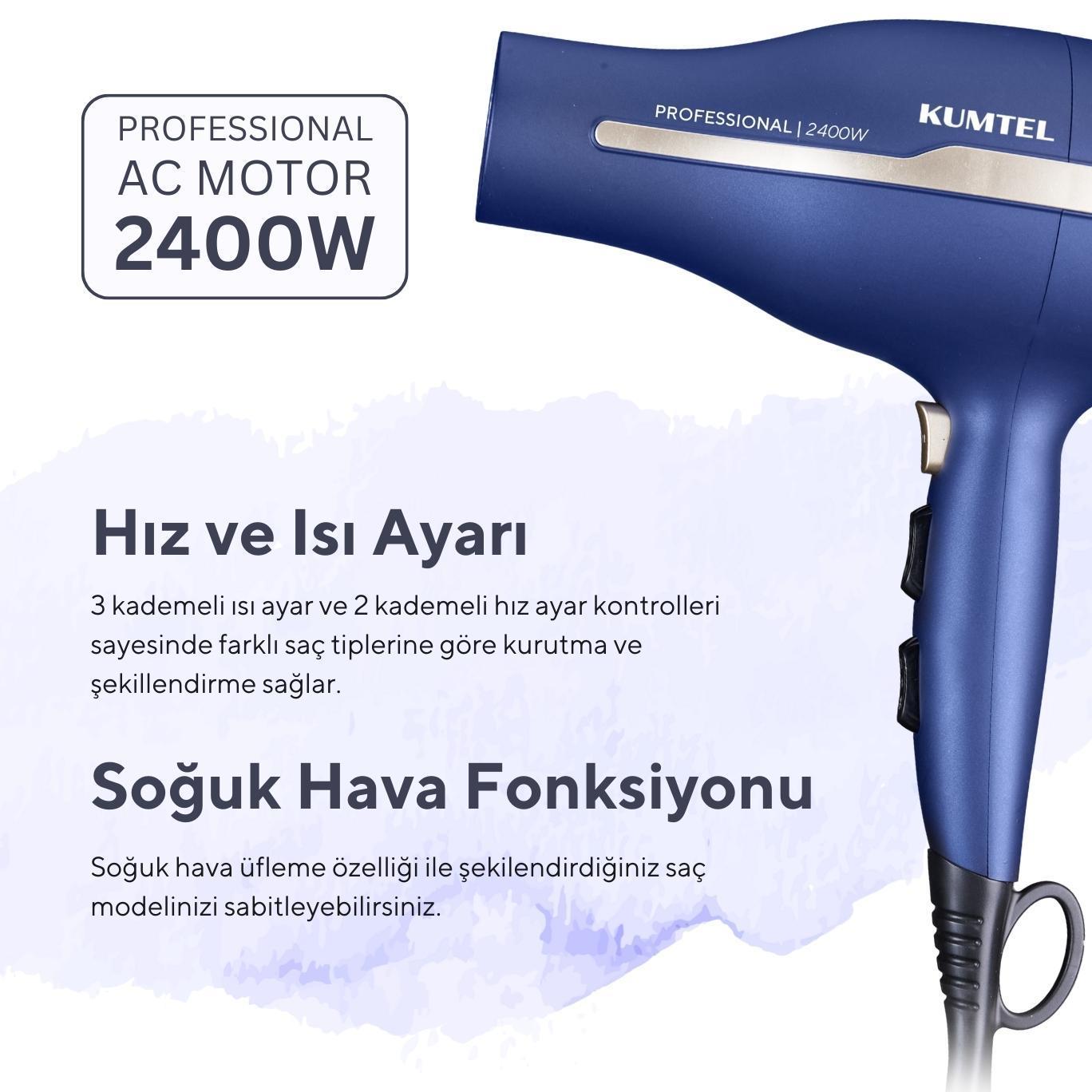 Kumtel Profesyonel 2400W İyonik Saç Kurutma Makinesi HHD-03