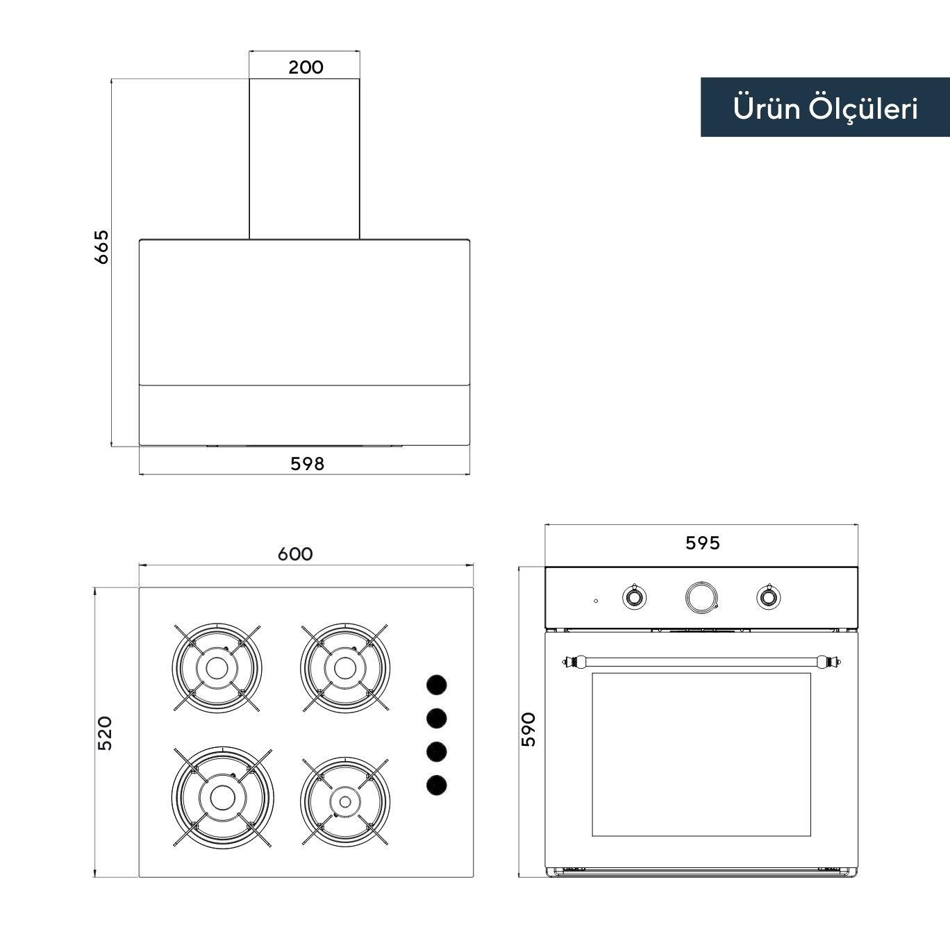 Kumtel Rustik Siyah Cam Ankastre Set