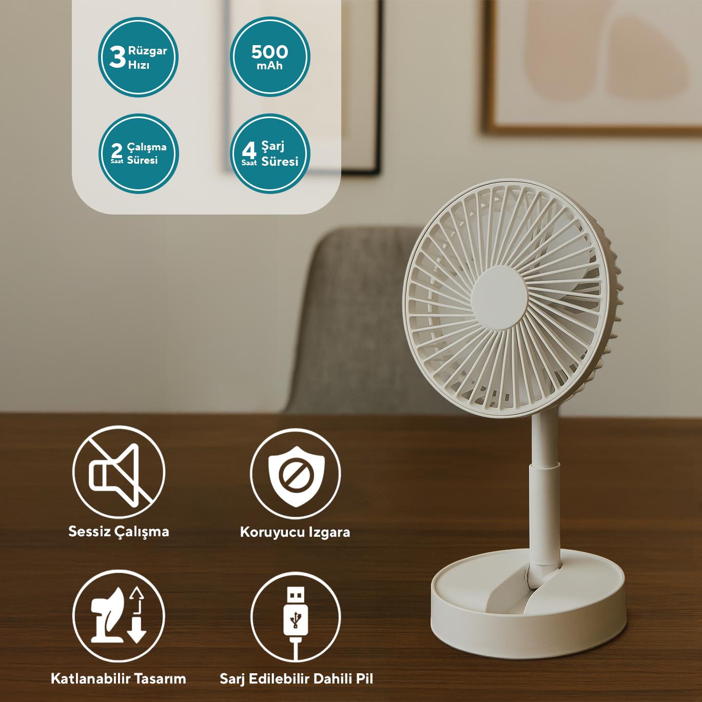 Kumtel Şarj Edilebilir Masa ve El Fanı KUF-106