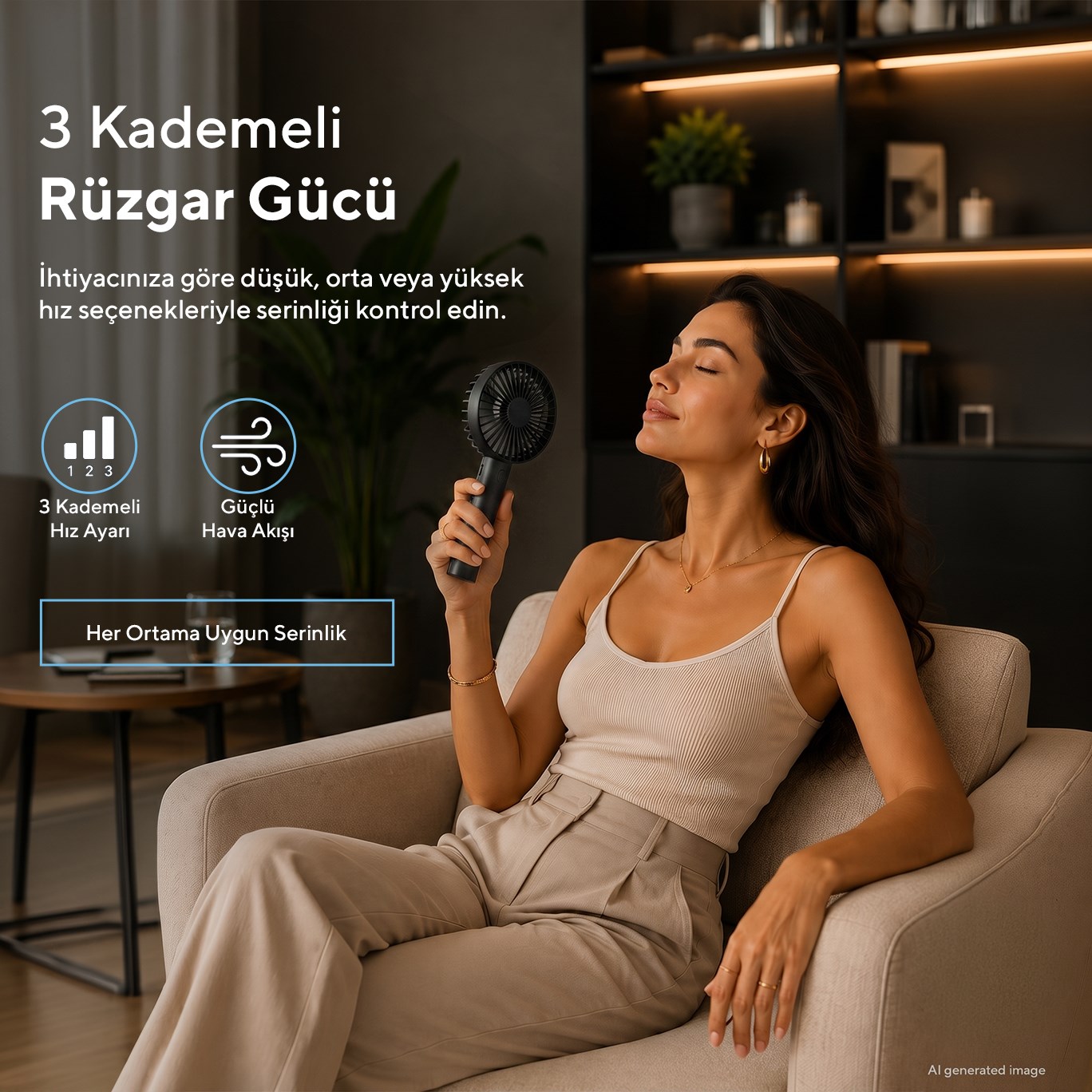 Kumtel Şarj Edilebilir Mini El Vantilatörü | Type-C Şarjlı | 3 Kademeli | 400 mAh HFF-02C