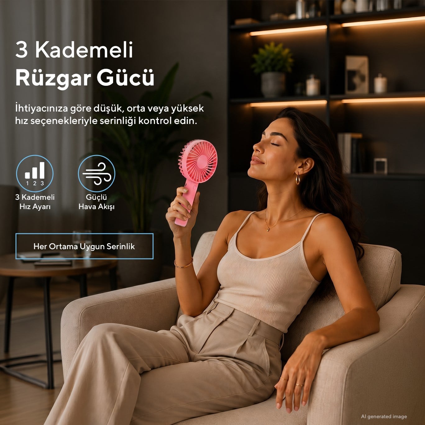 Kumtel Şarj Edilebilir Mini El Vantilatörü | Type-C Şarjlı | 3 Kademeli | 400 mAh HFF-03C