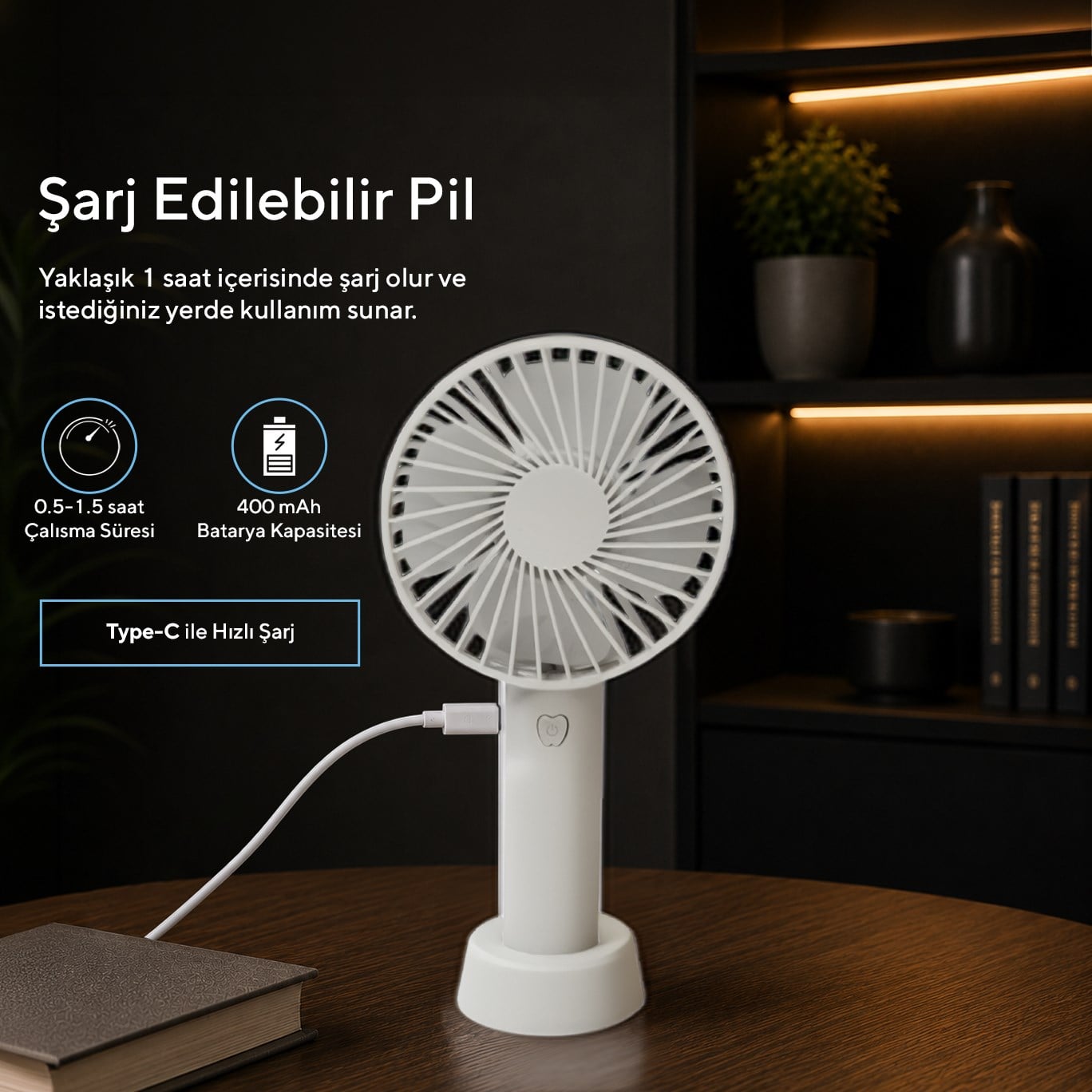 Kumtel Şarj Edilebilir Mini El Vantilatörü | Type-C Şarjlı | 3 Kademeli | 400 mAh HFF-01C