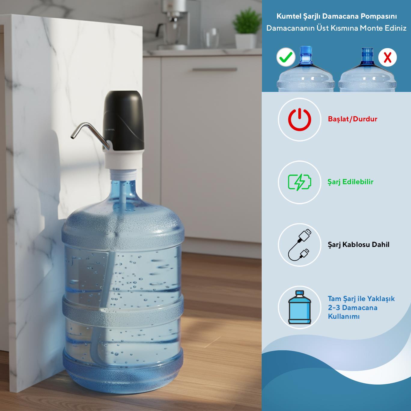 Kumtel Şarjlı Damacana Su Pompası HSDSP-800