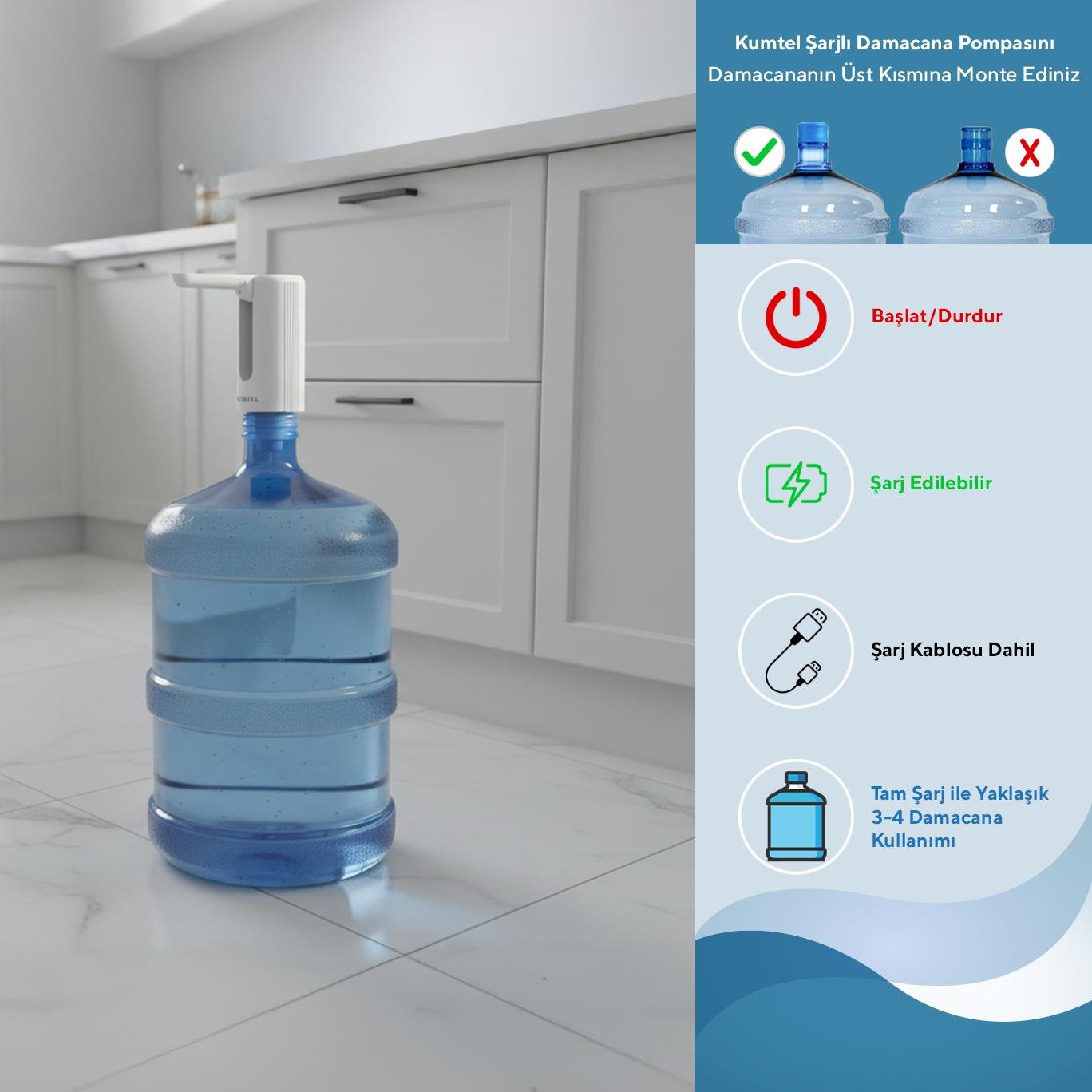 Kumtel Şarjlı Damacana Su Pompası HSDSP-1200