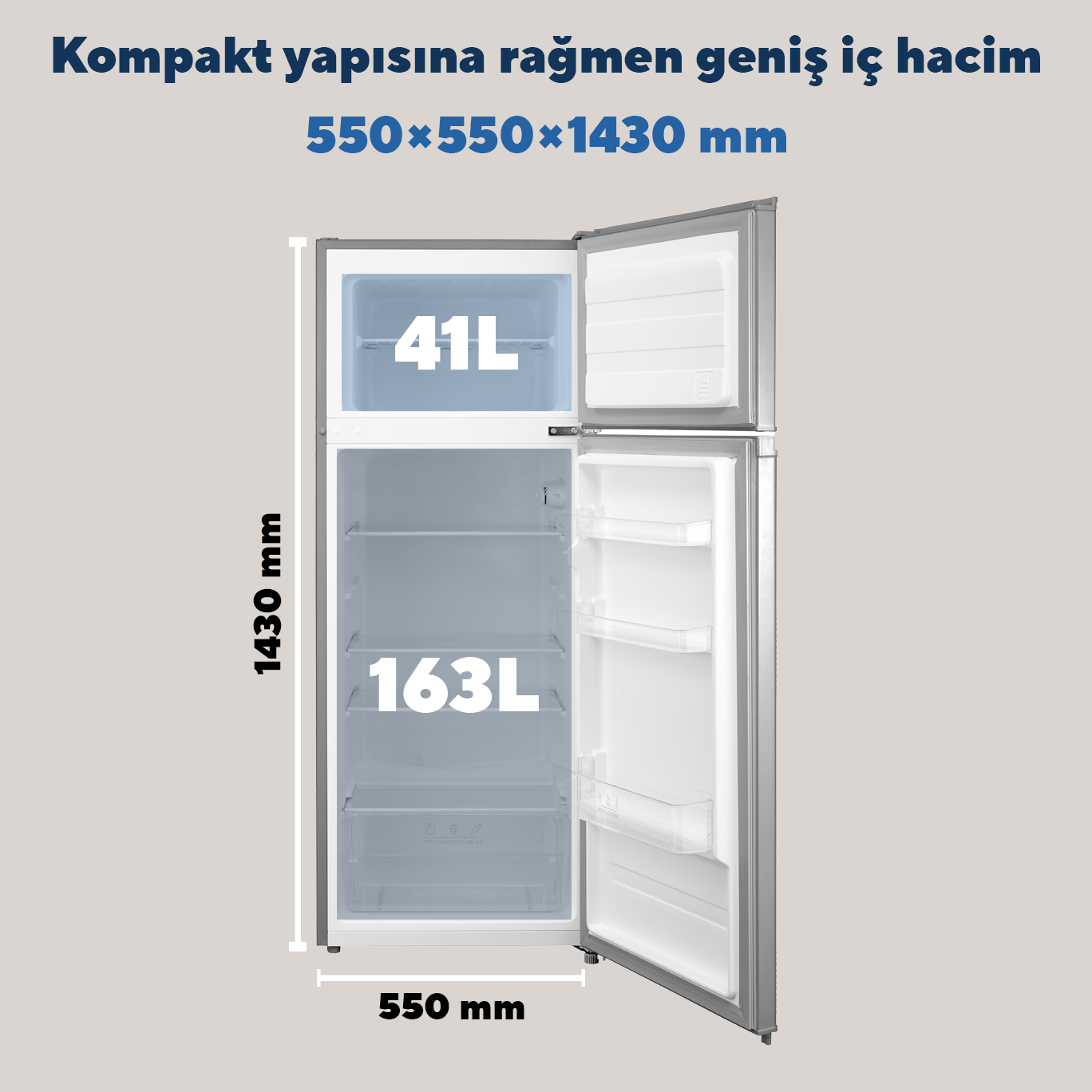 Kumtel Silver Çift Kapılı Buzdolabı 204L HTMF-210SL