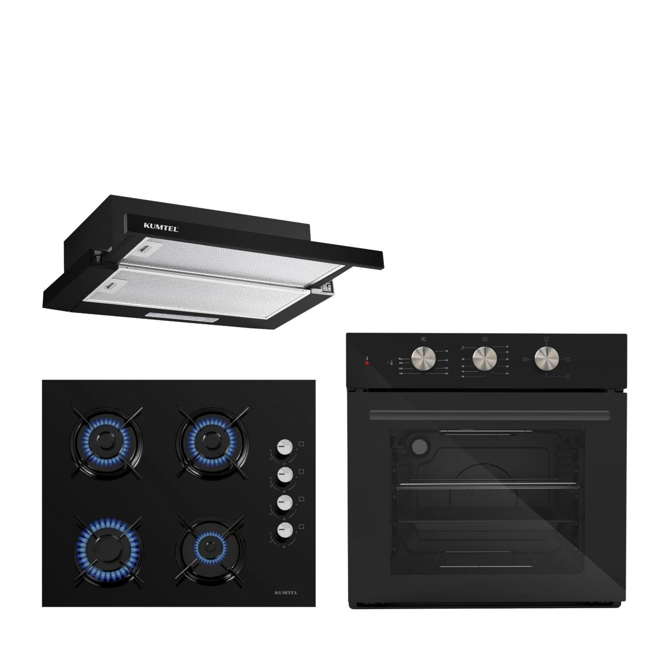 Kumtel Siyah Aspiratörlü Dizayn Ankastre Set