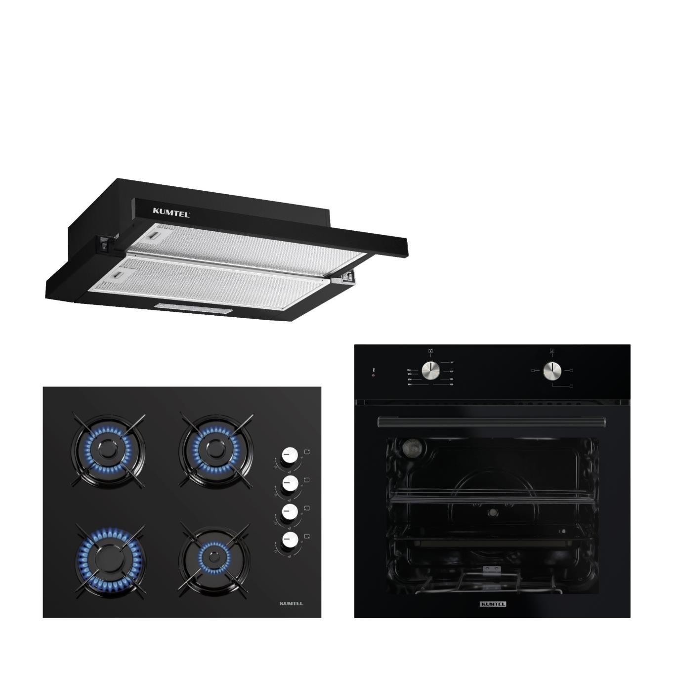 Kumtel Siyah Aspiratörlü Home Ankastre Set