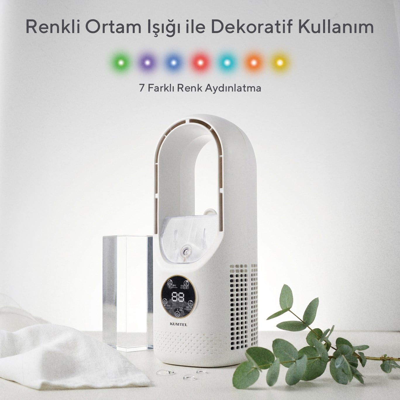Kumtel Soğutucu Buharlı 6 Kademeli LED Işıklı Taşınabilir Masaüstü USB Fan HUFH-01