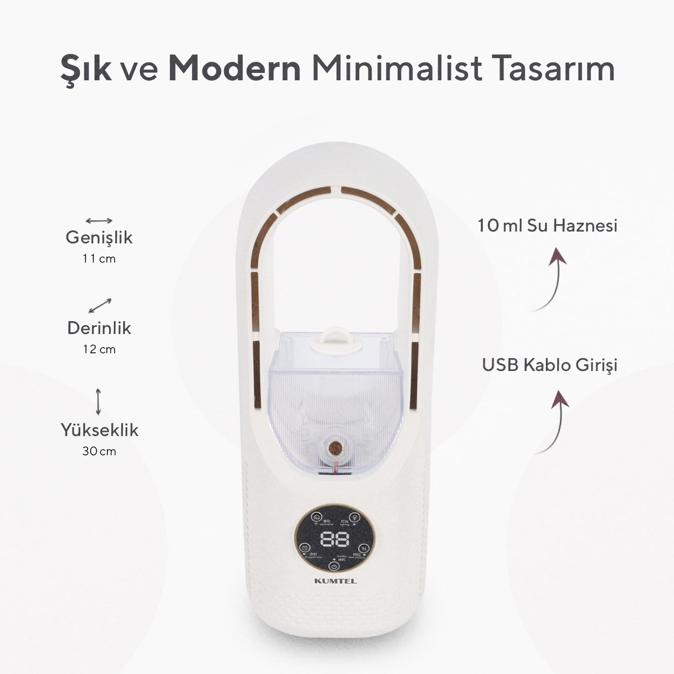Kumtel Soğutucu Buharlı 6 Kademeli LED Işıklı Taşınabilir Masaüstü USB Fan HUFH-01