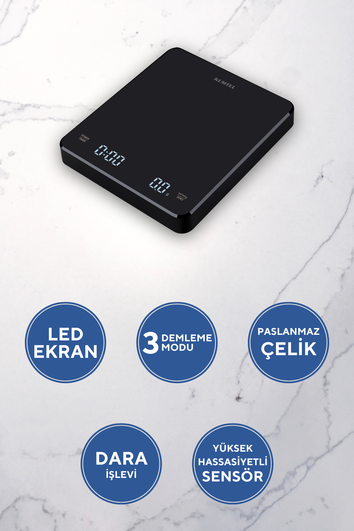 Kumtel V60 Dijital Dripper ve Zamanlayıcılı Çok Amaçlı Kahve Demleme Tartısı HV60-02