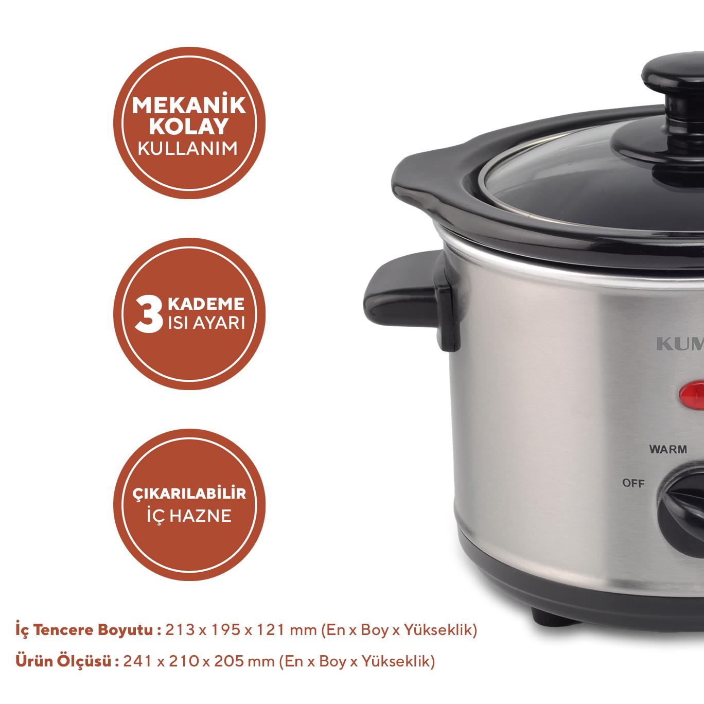 Kumtel Yavaş Pişirici Slow Cooker Elektrikli Güveç 120W HSC-01