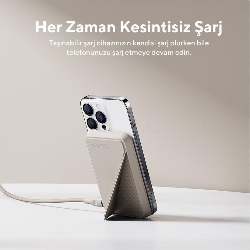 Voltme Bej MagPak 5000mAh Magsafe Kablosuz Powerbank- 22.5W