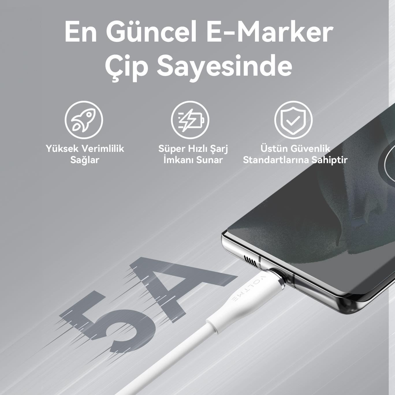 VOLTME C2036 Powerlink Moss 100W  Type-C Şarj Kablosu 1.8M 5A- Beyaz 