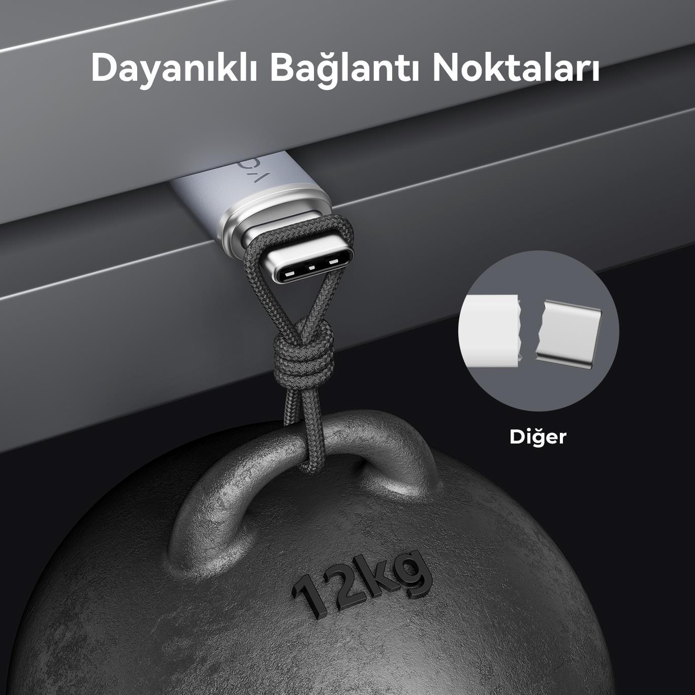 VOLTME C2048 Powerlink Rugg 60W USB to Type-C Şarj Kablosu 1.8M 3A- Gri