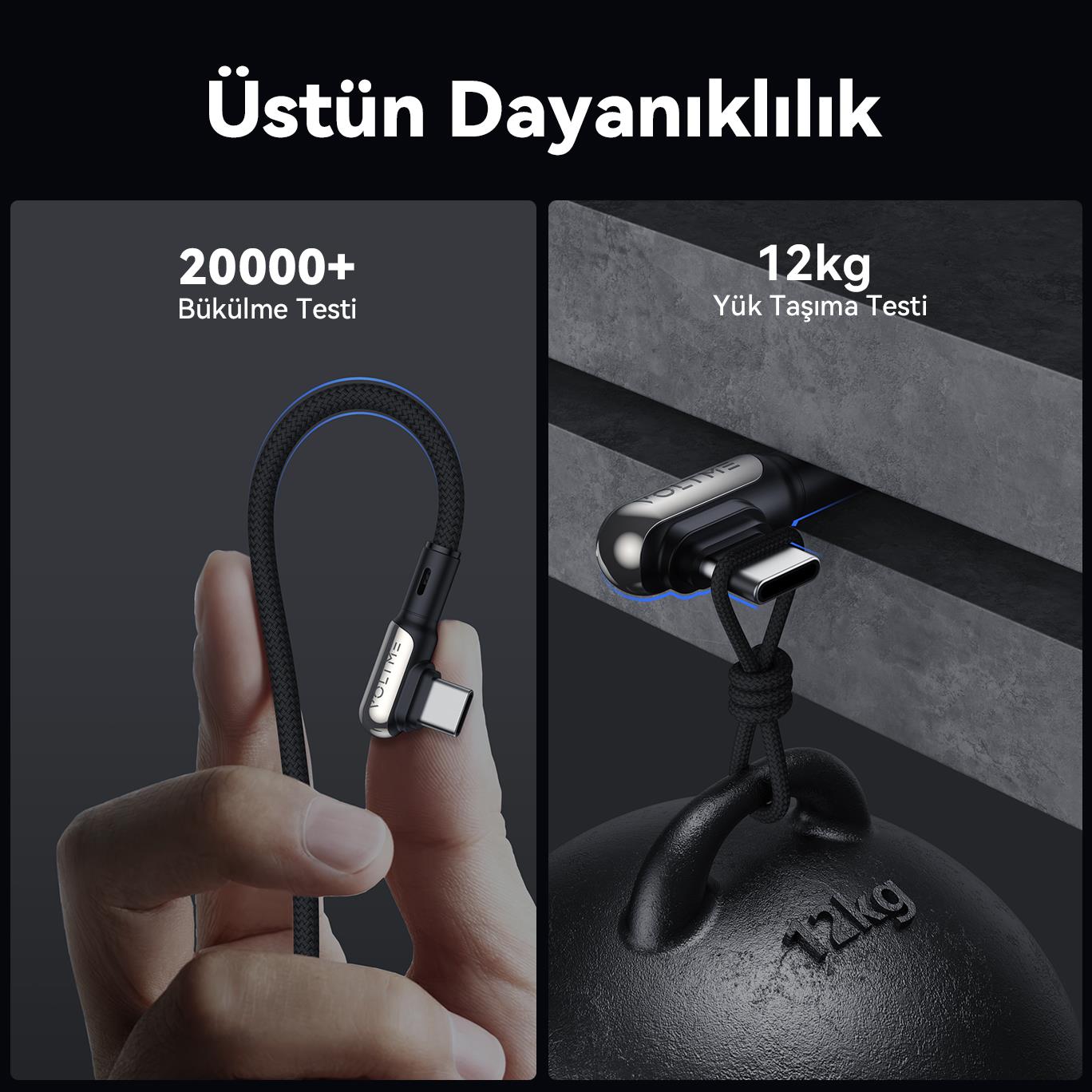 VOLTME C2067 Stark 60W USB to Type-C Şarj Kablosu 1.2M 3A-Siyah