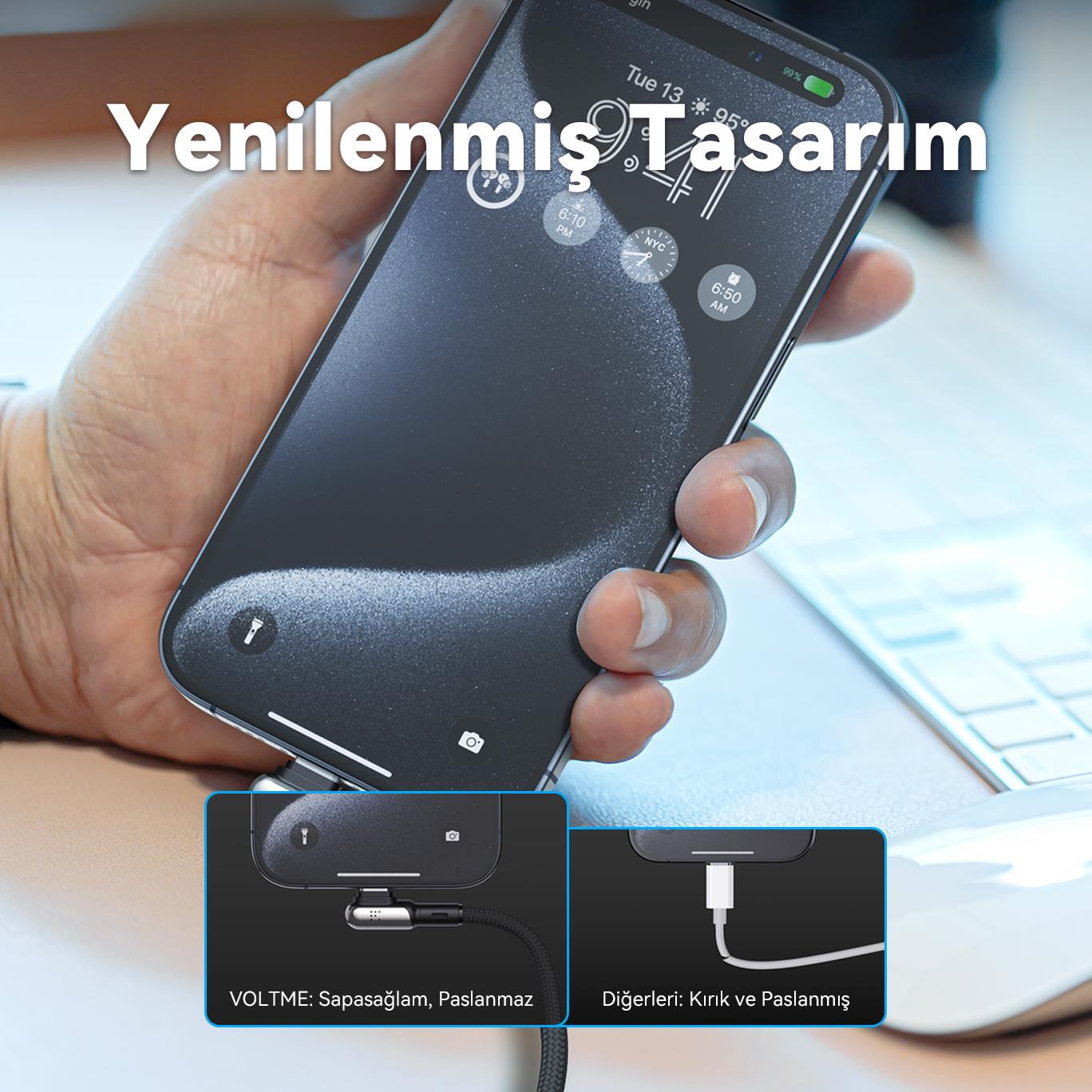 VOLTME C2069 Stark 60W Type-C Şarj Kablosu 1.2M 3A-Siyah