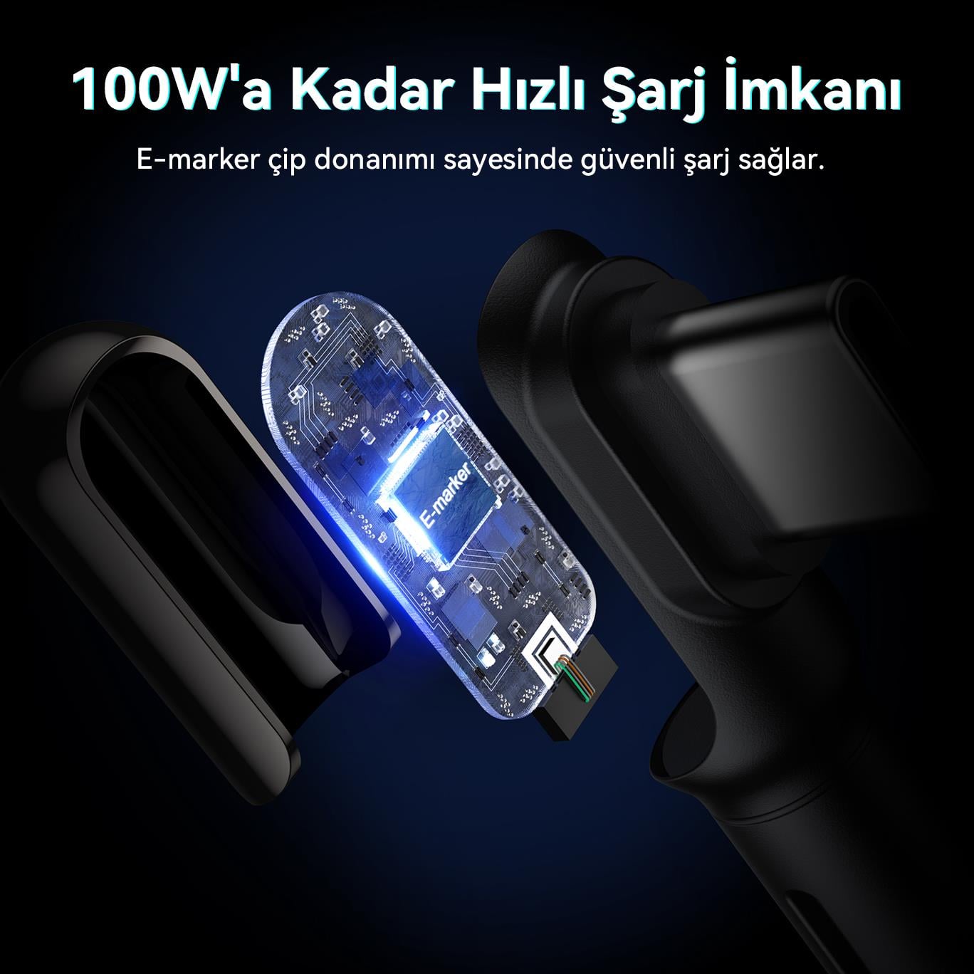 VOLTME C2071 Stark 100W Type-C Şarj Kablosu 1.2M 5A-Siyah