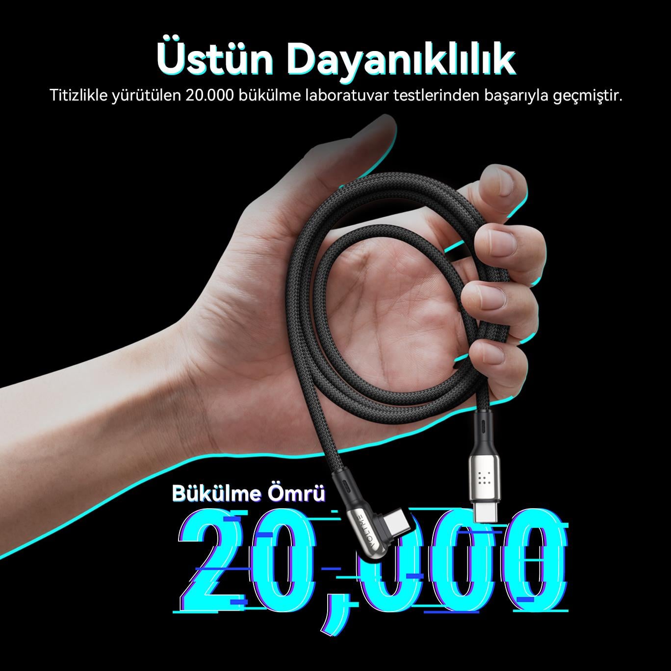 VOLTME C2071 Stark 100W Type-C Şarj Kablosu 1.2M 5A-Siyah