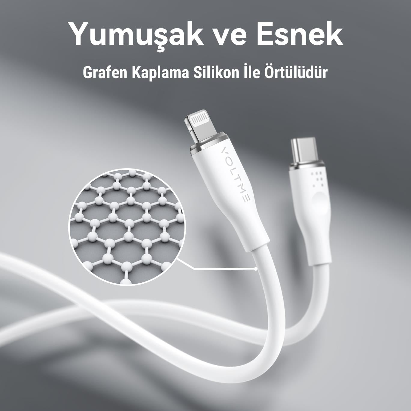 VOLTME C2098 Powerlink Moss 60W Type-C to Lightning Şarj Kablosu 1.2M 3A- Beyaz