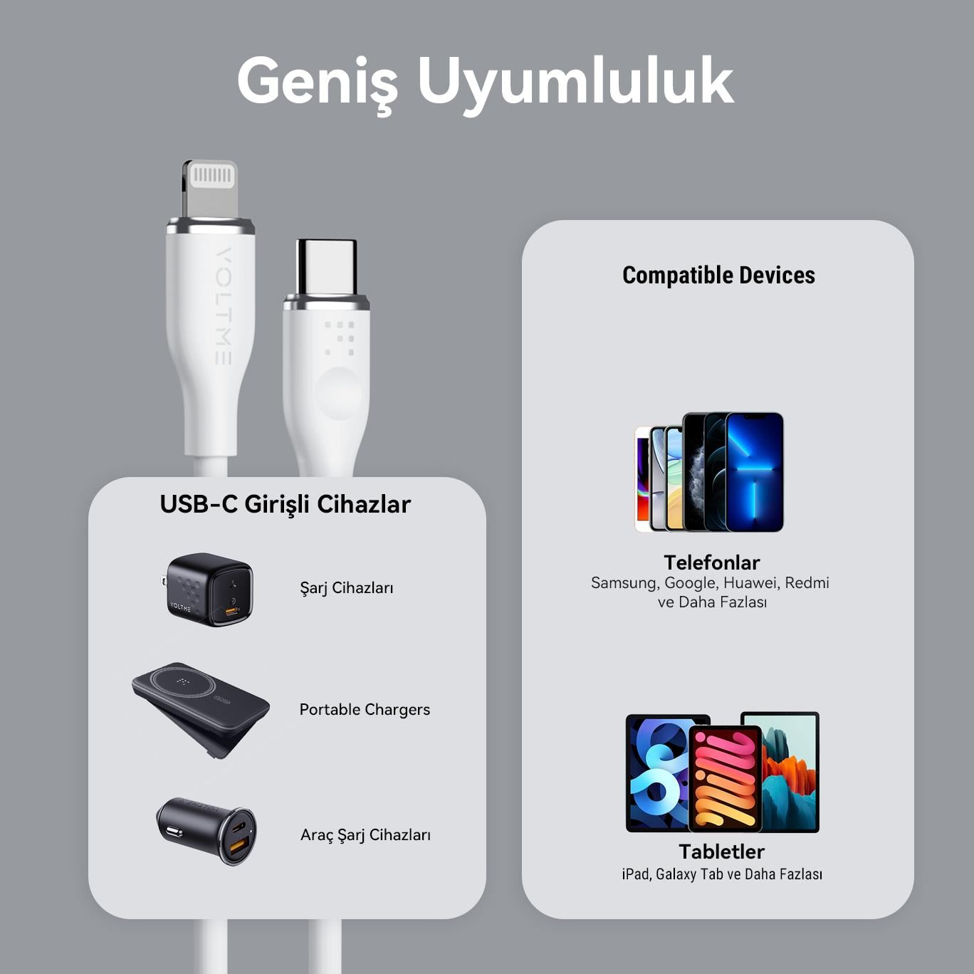 VOLTME C2098 Powerlink Moss 60W Type-C to Lightning Şarj Kablosu 1.2M 3A- Beyaz