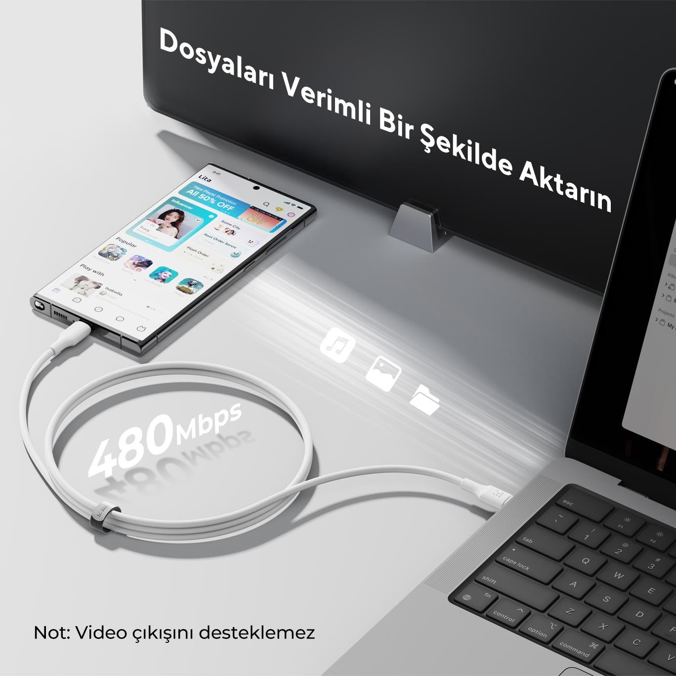 VOLTME C2273 60W USB-C to USB-C Hızlı Şarj ve Veri Kablosu 2 Metre – Beyaz
