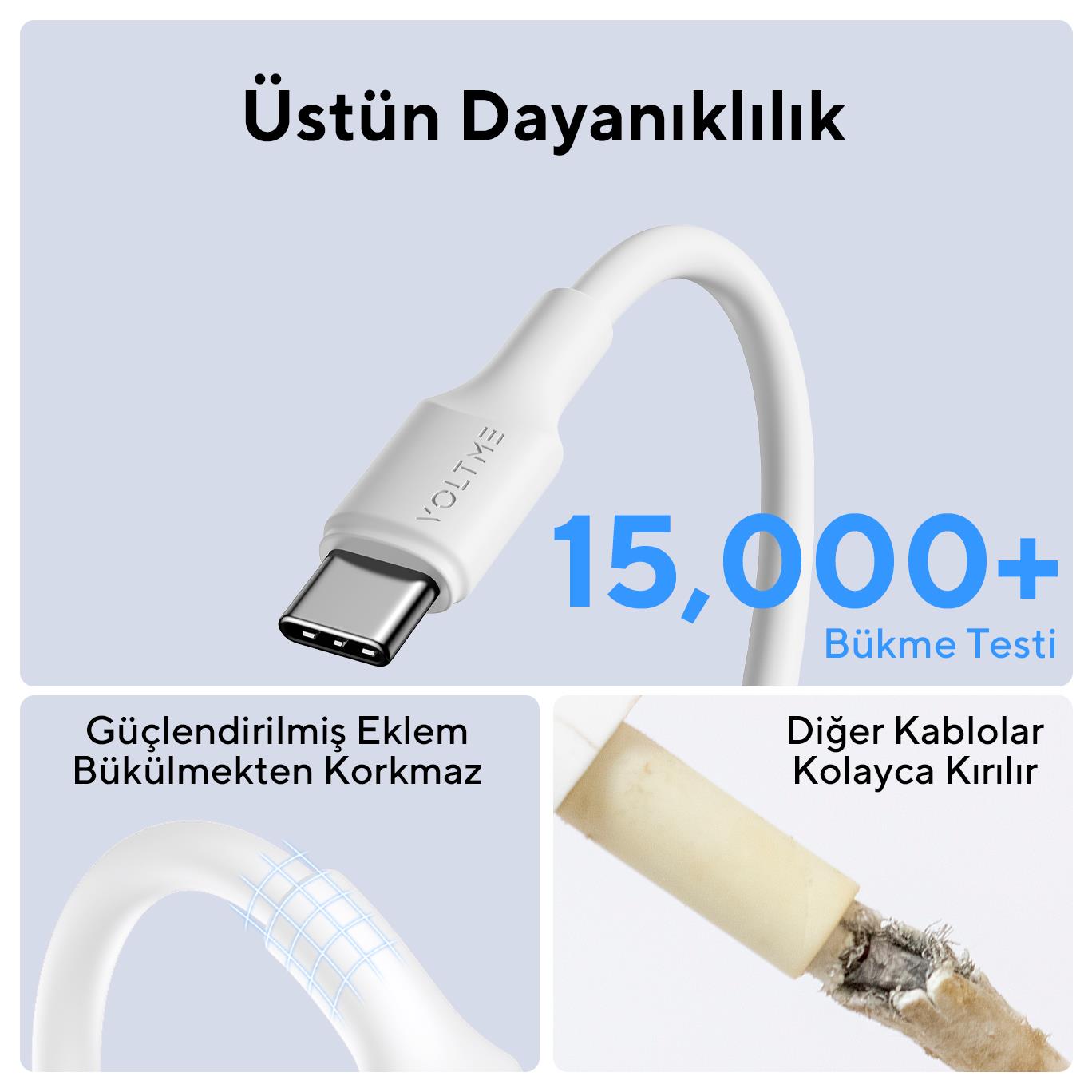 VOLTME C2285 60W USB-A to USB-C Hızlı Şarj ve Veri Kablosu 1.2 Metre – Beyaz
