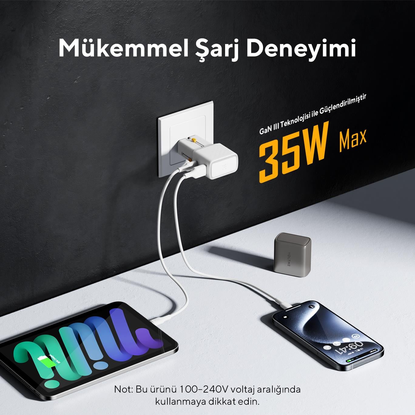 VOLTME F4028 V35 Seyahat Şarj Adaptörü – Beyaz
